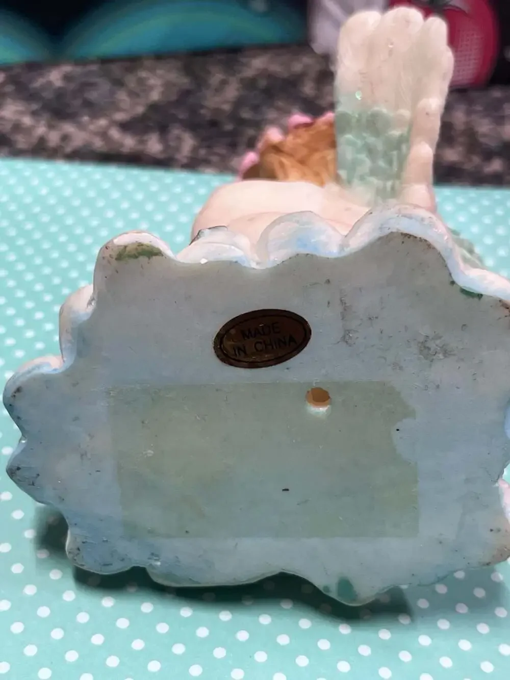 Ceramic Angel Cherub Figurine with Dalmatian Puppy and Rose Crown